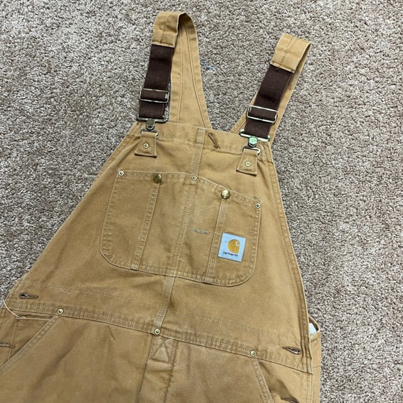 Carhartt Brown Bib Overalls Carpenter Workwear Pants Men's 38x34 - Picture 1 of 7